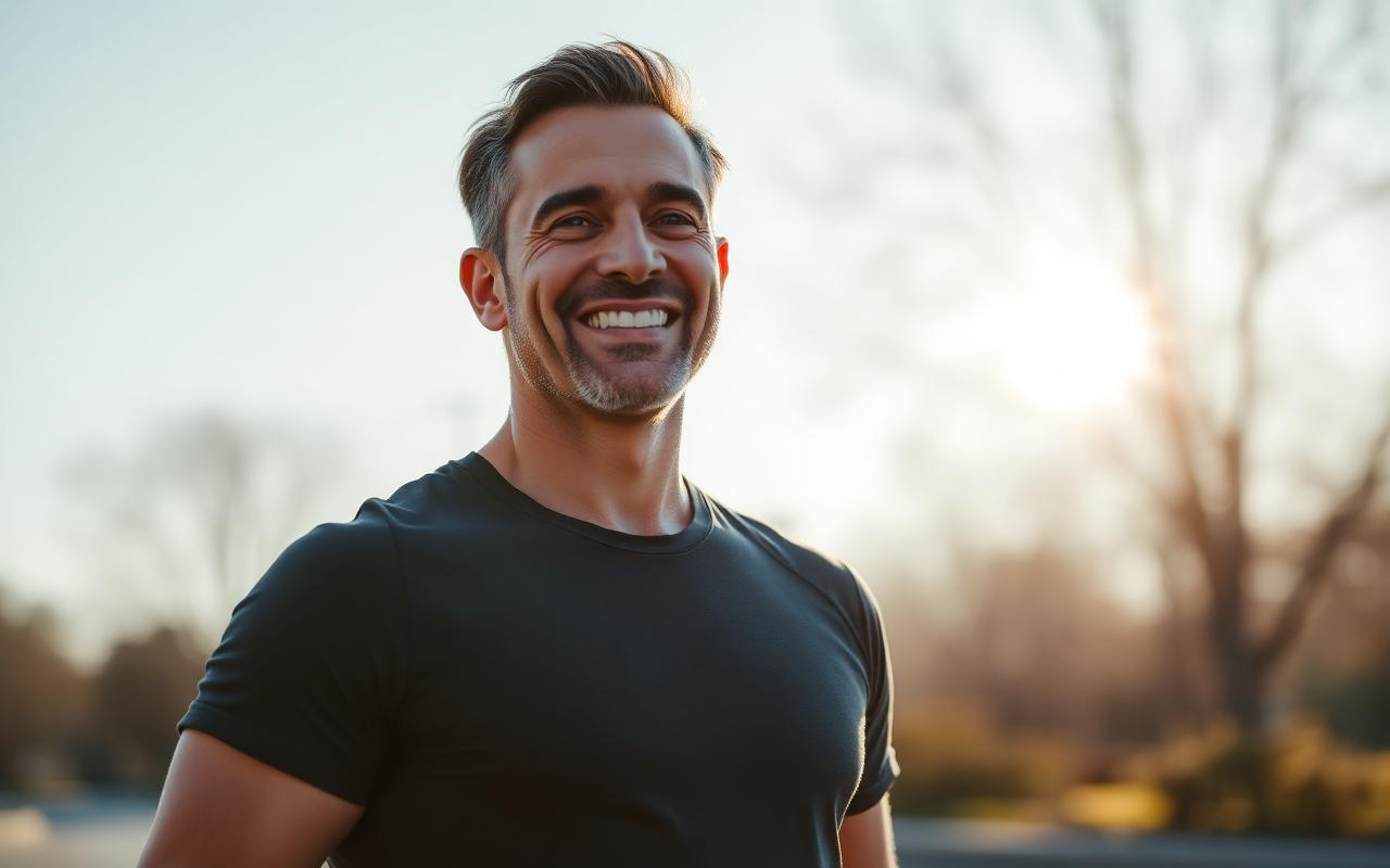 Confident, energetic man enjoying an active outdoor lifestyle